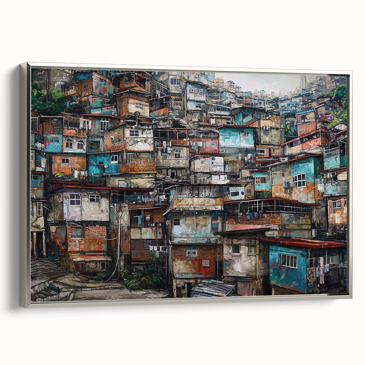 Landscape art painting of a Brazilian scenery on framed canvas, featuring vibrant colors and vintage poster style.