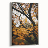 Framed canvas landscape art painting depicting a vintage autumn scene with vibrant colorful foliage against a black…