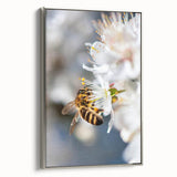 Framed canvas landscape art painting featuring a vintage spring scene with colorful blossoms against a black background.