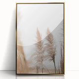 Large art print featuring a mid-century modernist summer scene in muted gold and blue tones on acrylic.