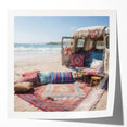 Extra large wall art featuring a muted color caravan design on glossy photo paper, suitable for dining room decor.