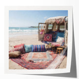 Extra large wall art featuring a muted color caravan design on glossy photo paper, suitable for dining room decor.