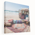 Side view of a colorful caravan on stretched canvas, ideal for kitchen wall art.