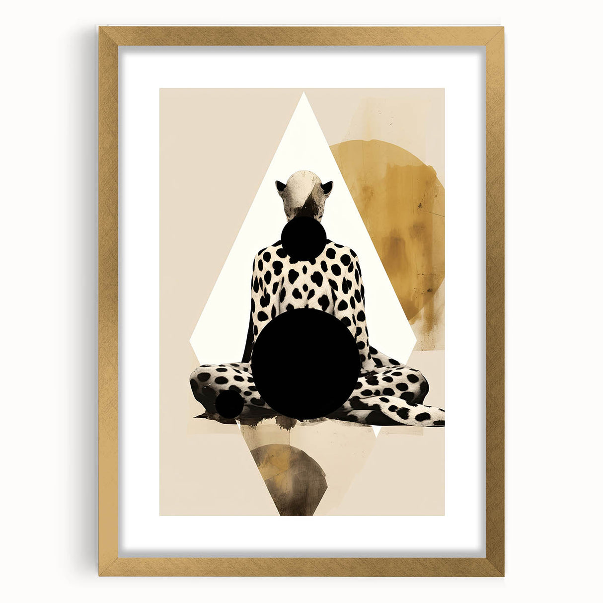 Abstract minimalist wall art framed in gold, showcasing a sleek design with a soft mat background, perfect for modern home decor and interior styling.