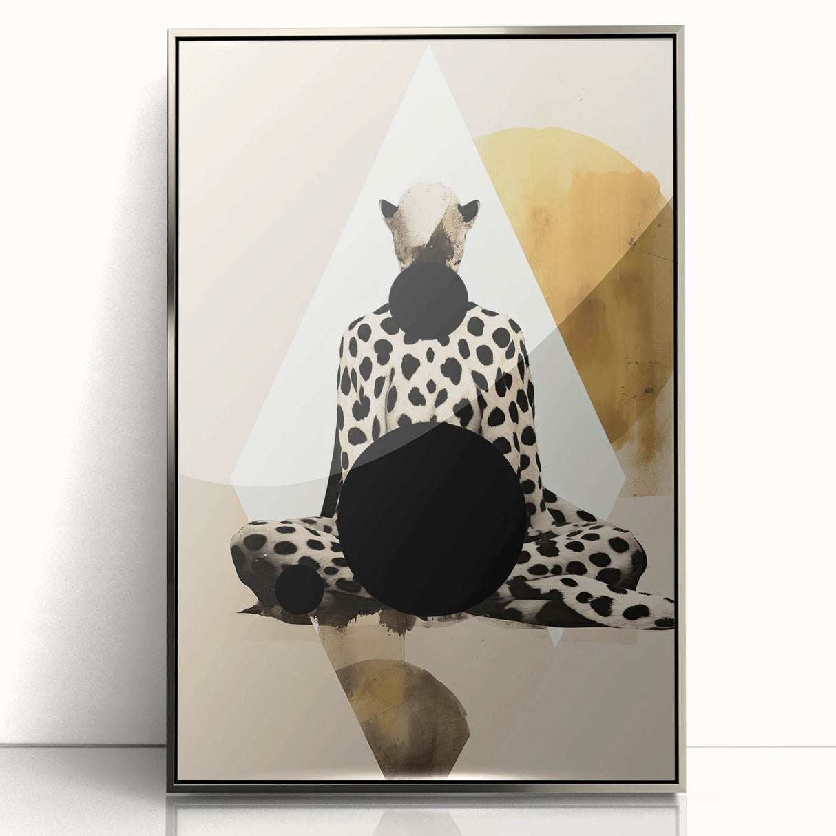 Framed abstract minimalist wall art in silver acrylic, showcasing a sleek, modern design. Perfect for contemporary home decor and art enthusiasts.