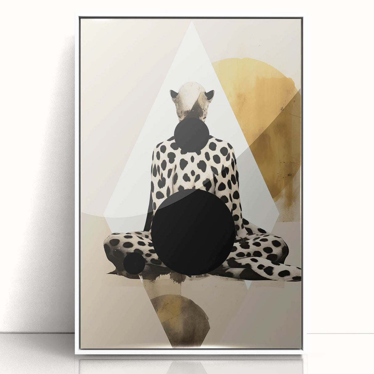 Abstract minimalist wall art framed in white acrylic, showcasing a sleek design with soft colors and geometric patterns, perfect for modern decor.