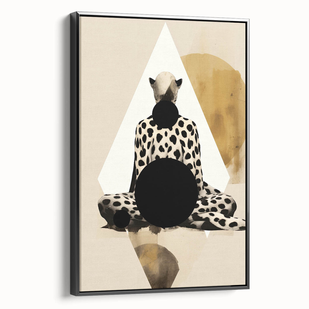 Abstract minimalist wall art featuring a black-framed canvas with a sleek side view, showcasing geometric shapes and a modern design, perfect for contemporary decor.