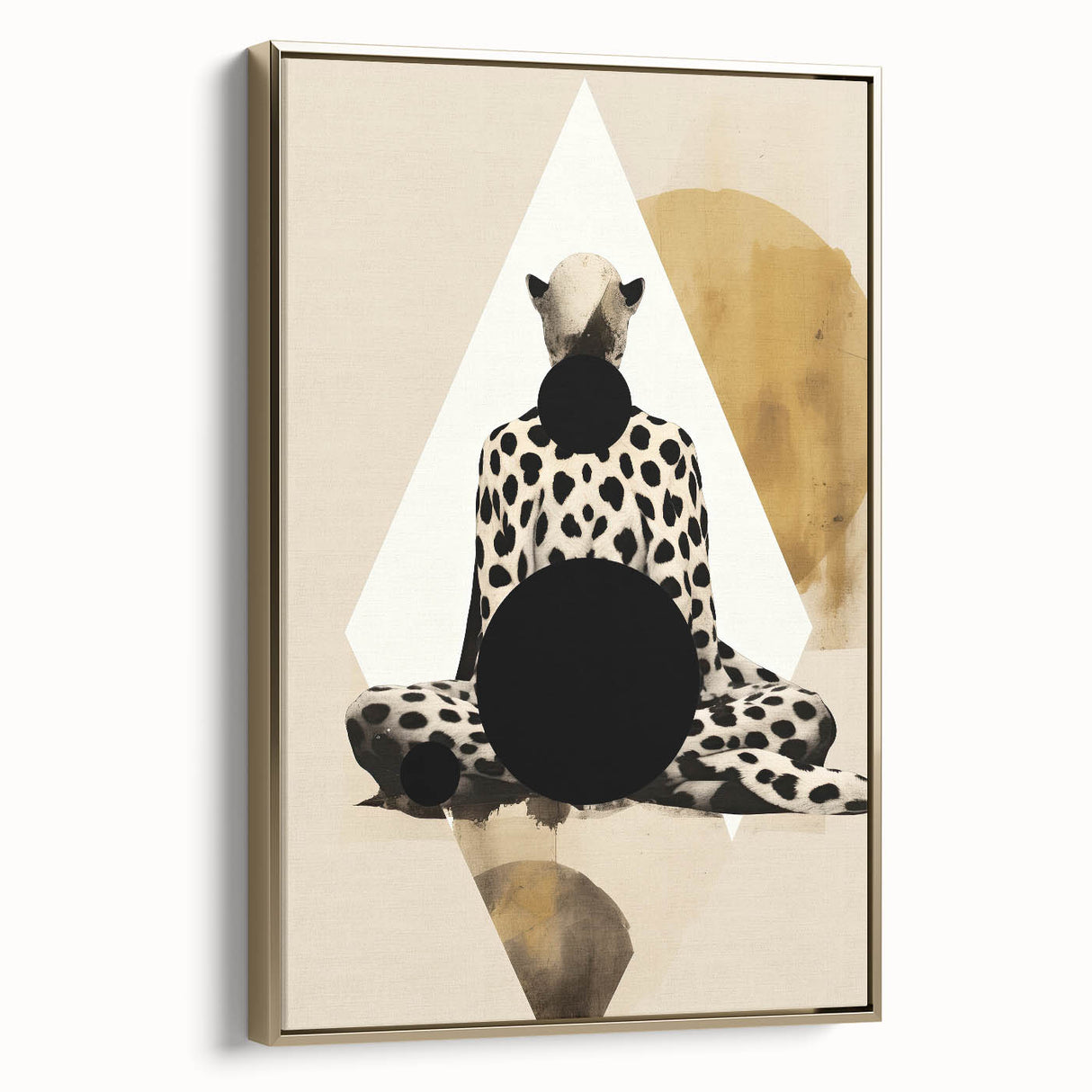 Abstract minimalist wall art featuring a gold-framed canvas design, showcasing elegant geometric shapes and a sleek aesthetic, perfect for modern home decor.