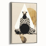 Abstract minimalist wall art print in a sleek silver frame, showcasing geometric shapes and soft color gradients, perfect for modern home decor.