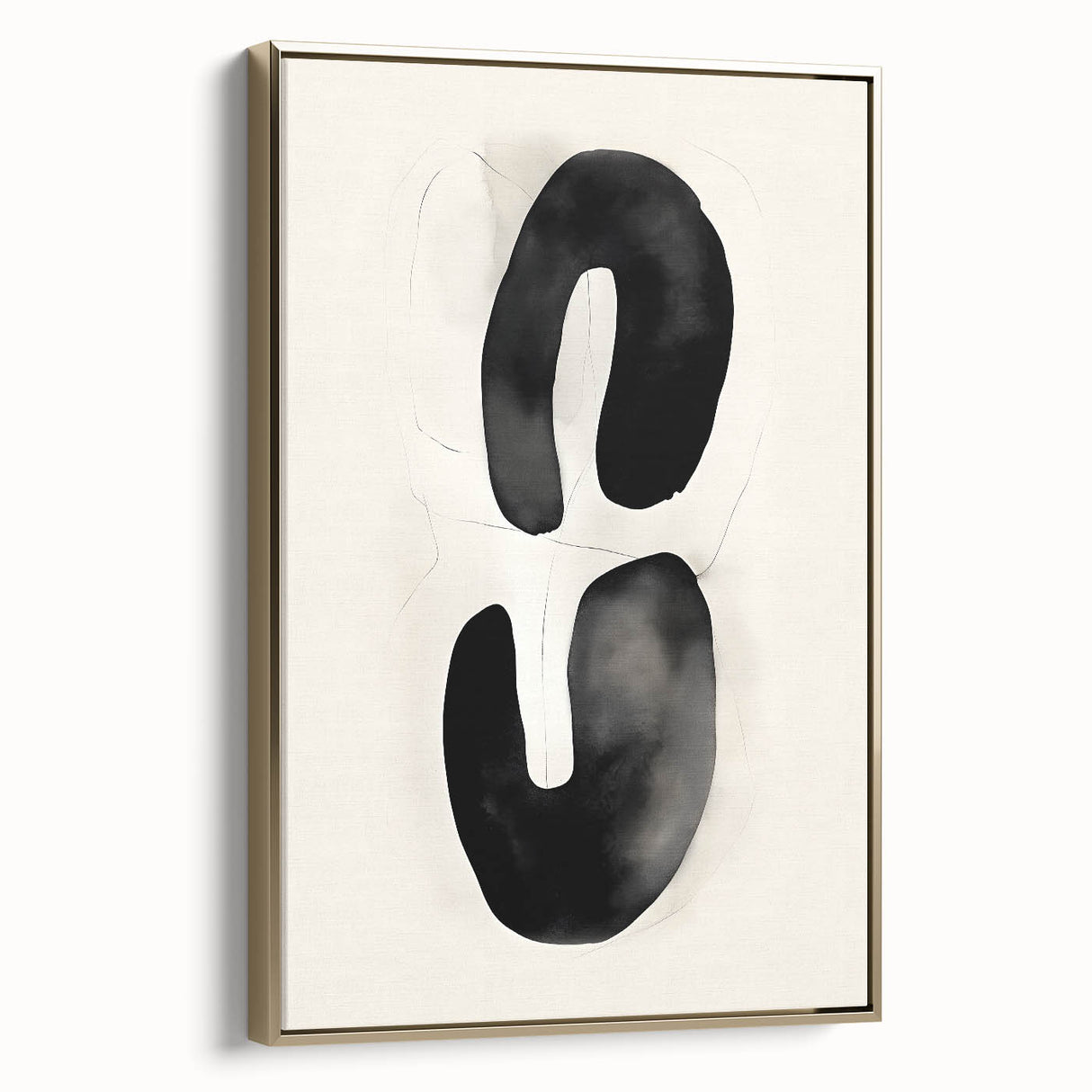 Abstract minimalist wall art featuring a gold framed canvas with sleek lines and modern design, perfect for contemporary interior decor. The elegant gold accents enhance its sophistication, making it an ideal focal point for any room.