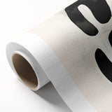 Abstract minimalist wall art on rolled canvas, showcasing soft pastel colors and geometric shapes, elegantly packaged in a durable cardboard tube for protection.