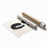 Abstract minimalist wall art print showcasing soft pastel colors with geometric shapes, rolled and ready for display, emphasizing modern interior decor aesthetics.