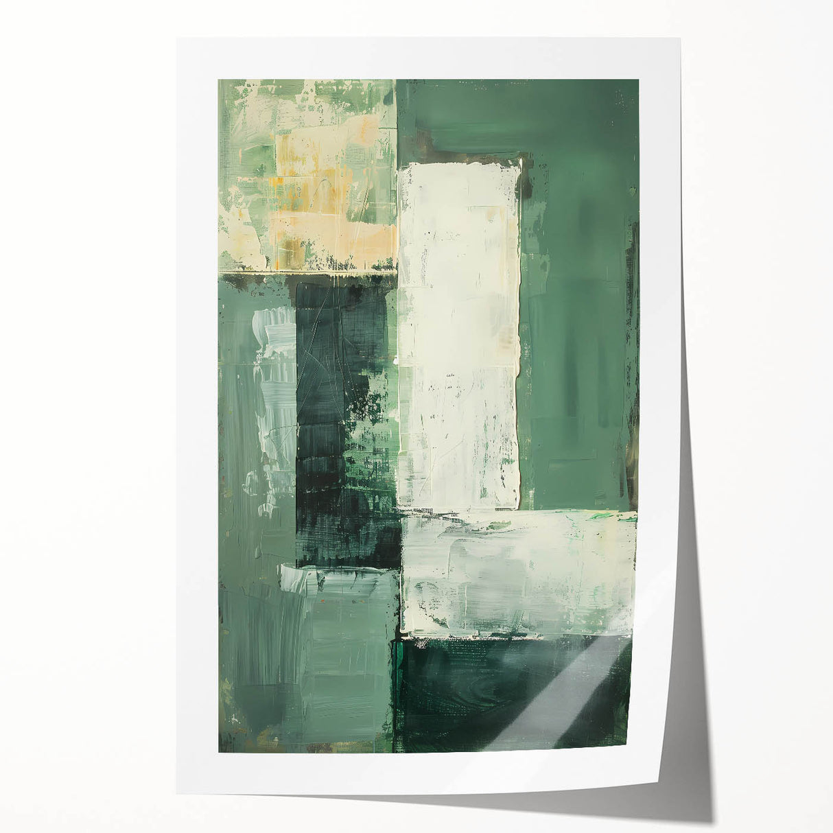 Abstract minimalist wall art print featuring soft pastel colors and geometric shapes, elegantly rolled and packaged in a protective cardboard tube, perfect for modern decor.