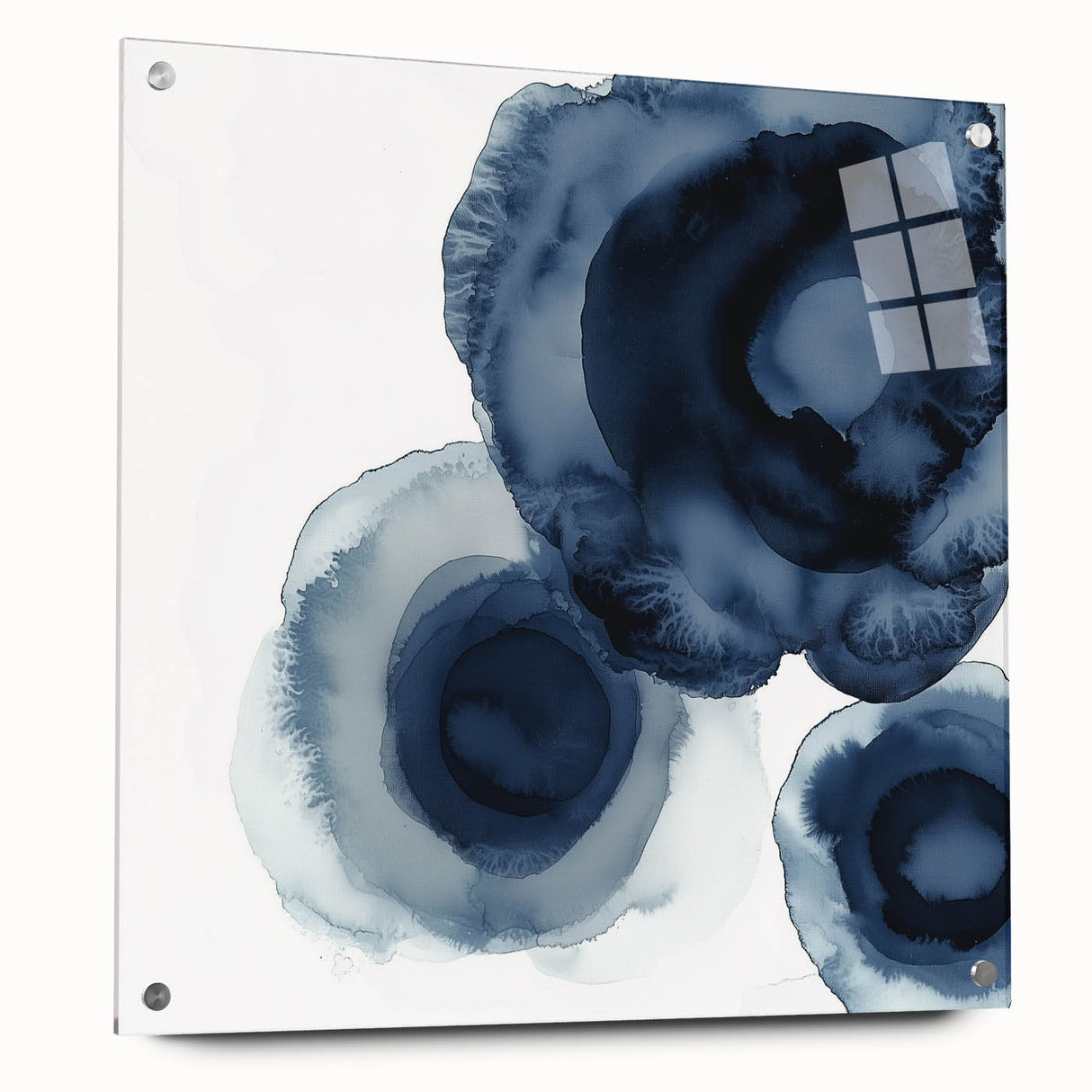 Modern Abstract Wall Art – Navy Blue Floral-Inspired Ink Design