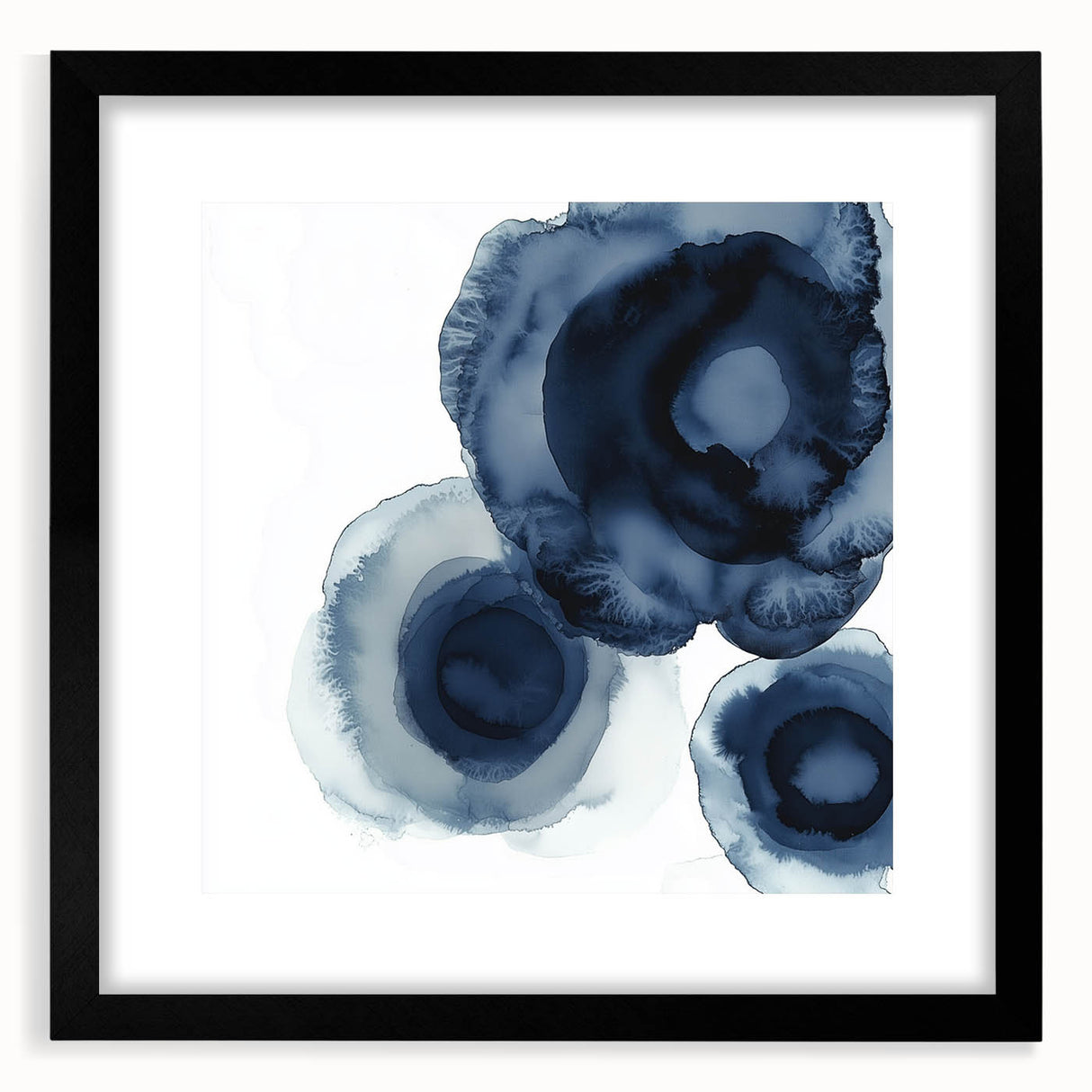 Modern Abstract Wall Art – Navy Blue Floral-Inspired Ink Design