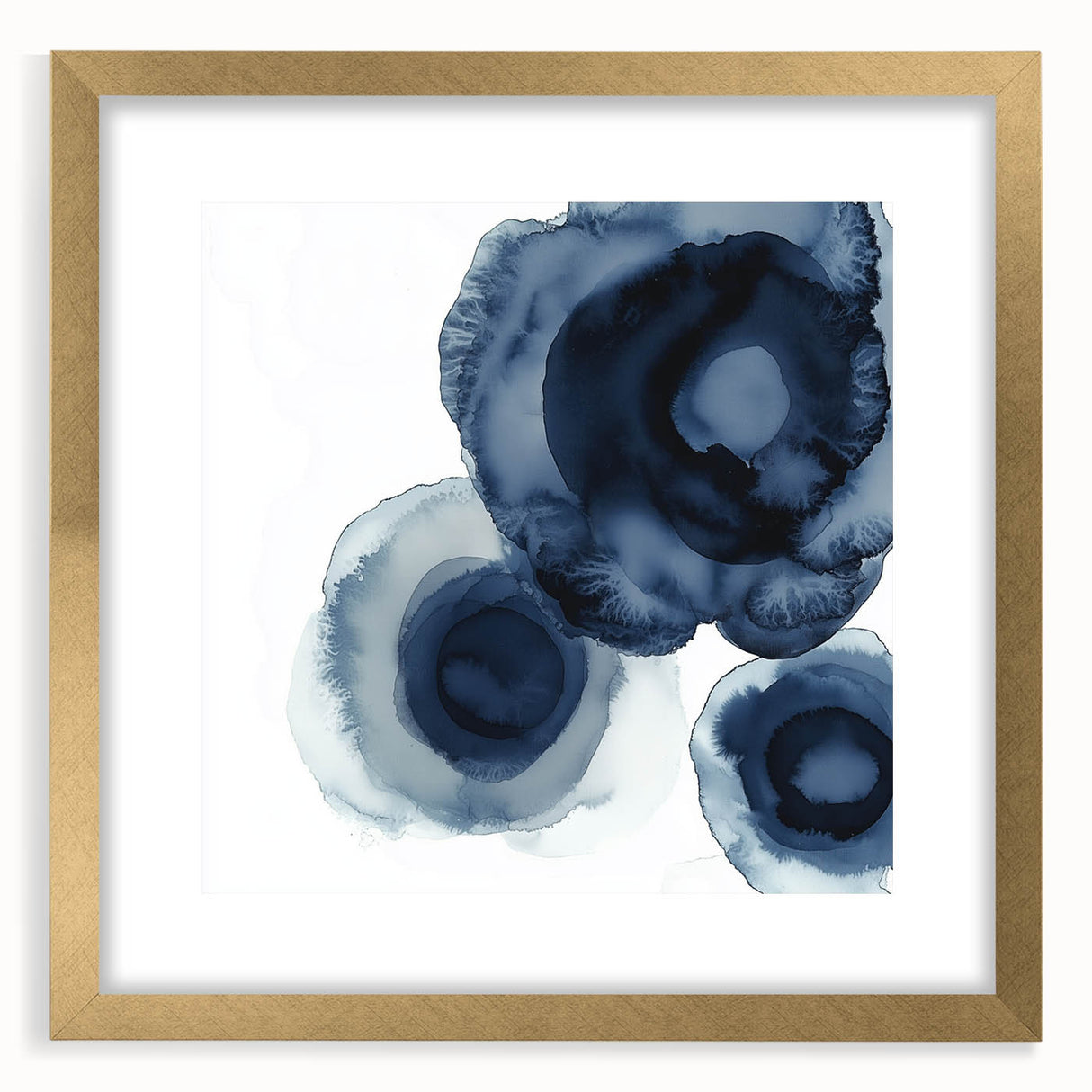 Modern Abstract Wall Art – Navy Blue Floral-Inspired Ink Design