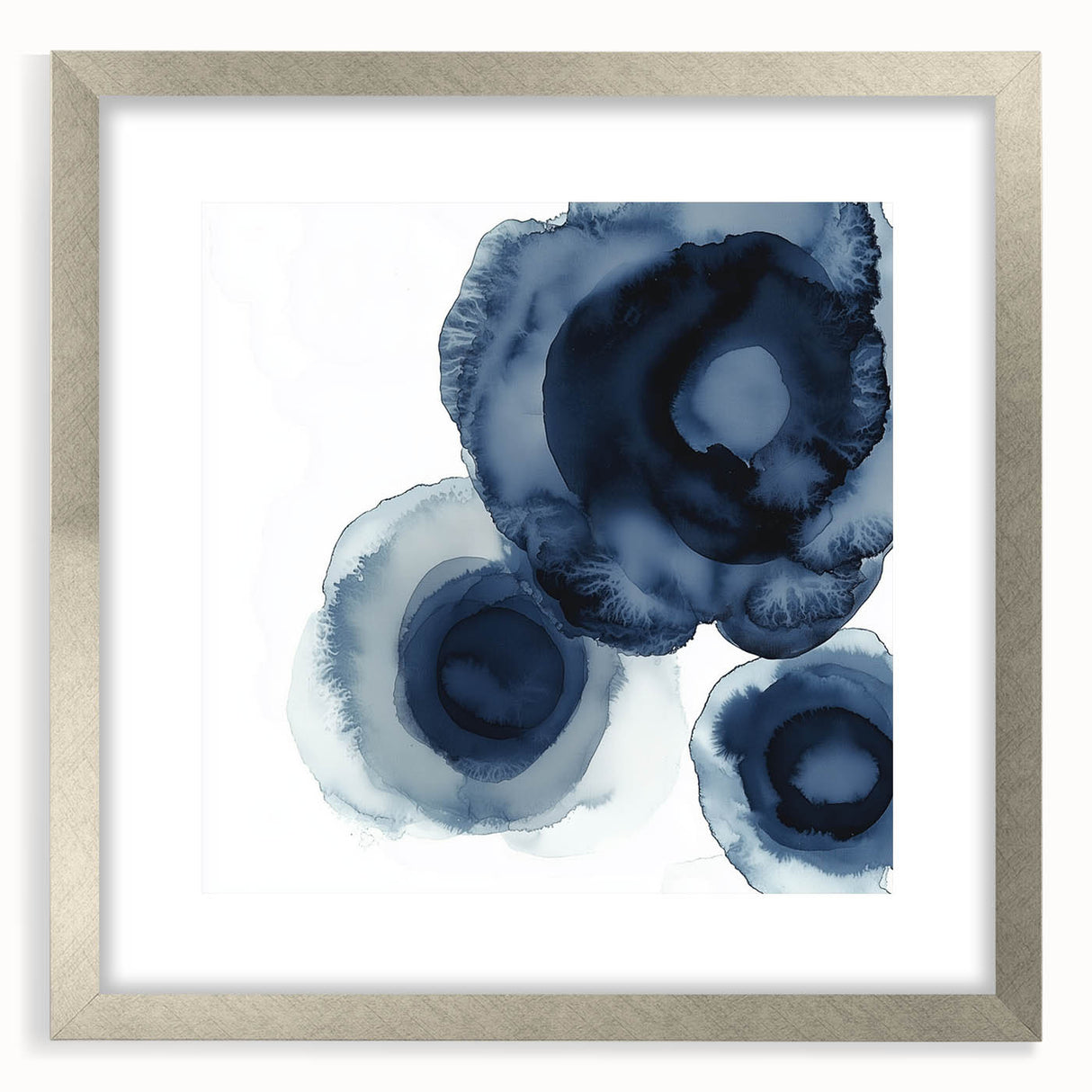 Modern Abstract Wall Art – Navy Blue Floral-Inspired Ink Design