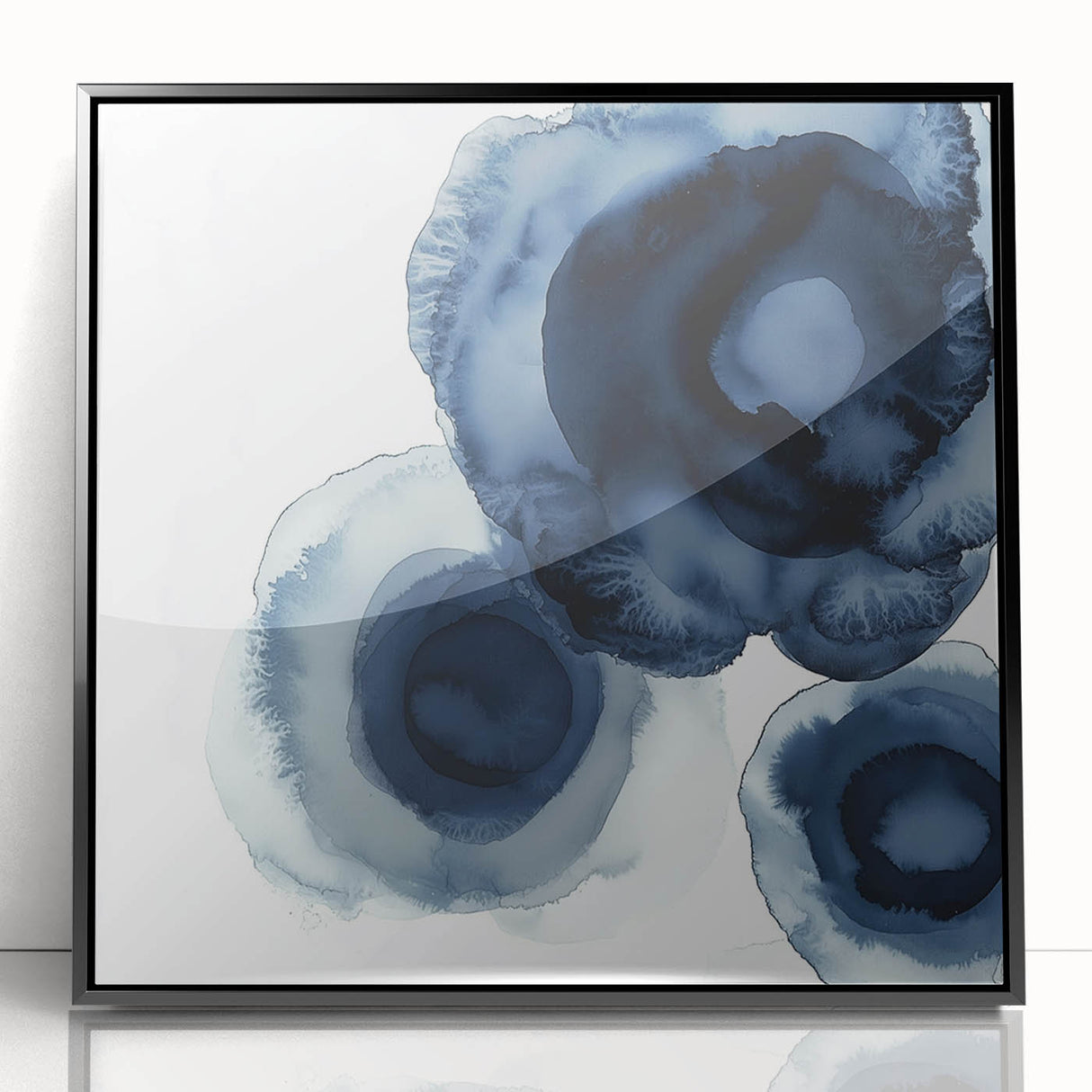 Modern Abstract Wall Art – Navy Blue Floral-Inspired Ink Design