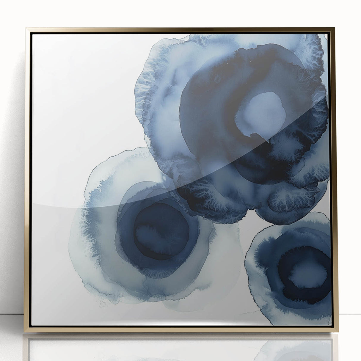 Modern Abstract Wall Art – Navy Blue Floral-Inspired Ink Design