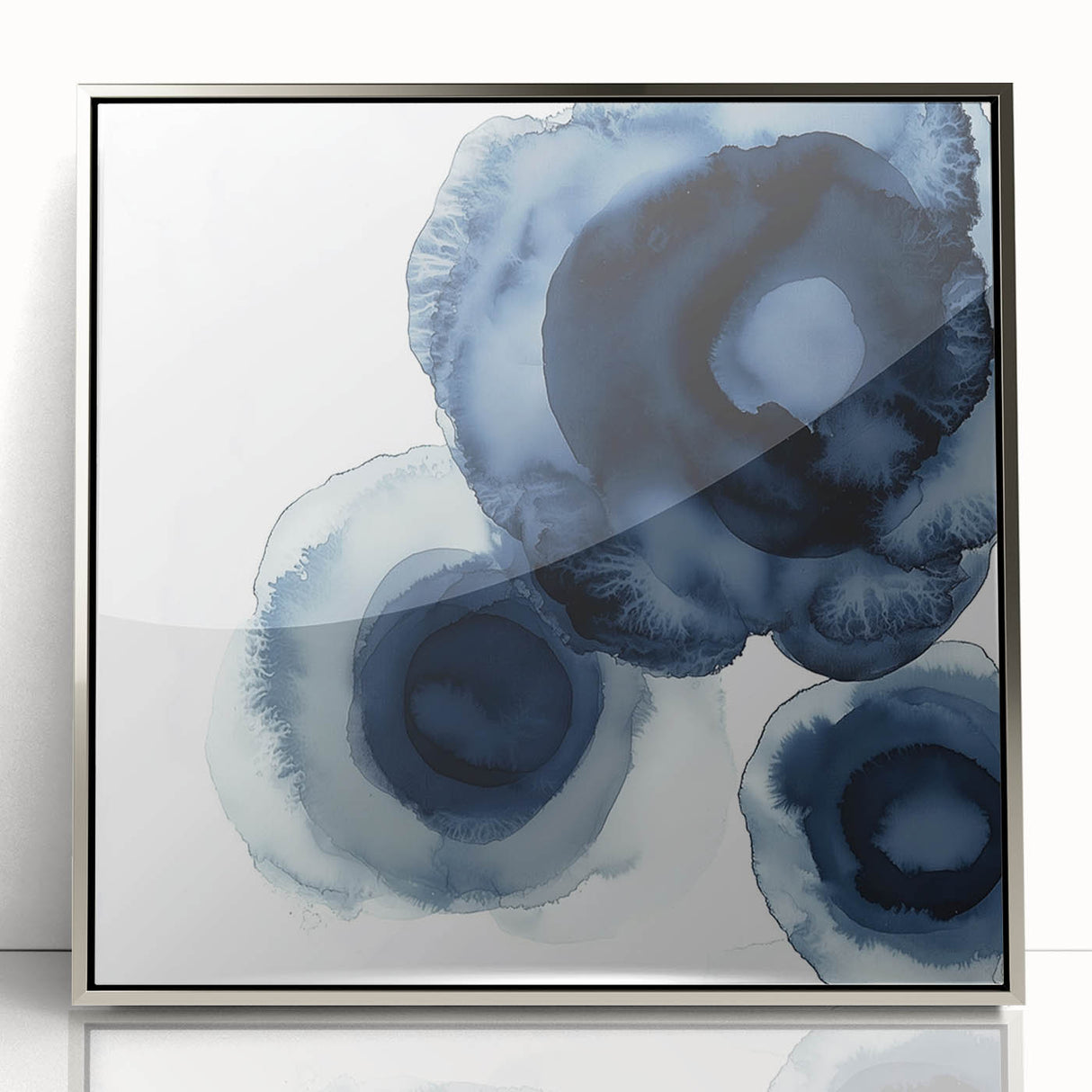 Modern Abstract Wall Art – Navy Blue Floral-Inspired Ink Design