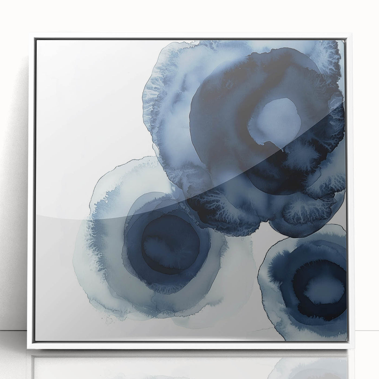 Modern Abstract Wall Art – Navy Blue Floral-Inspired Ink Design