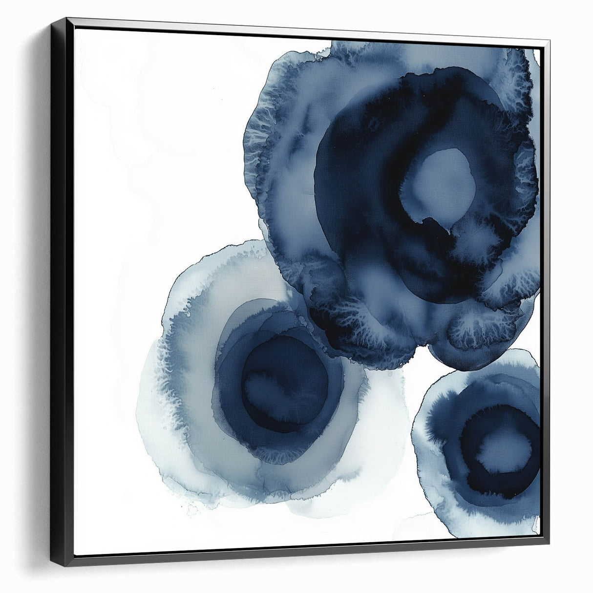 Modern Abstract Wall Art – Navy Blue Floral-Inspired Ink Design