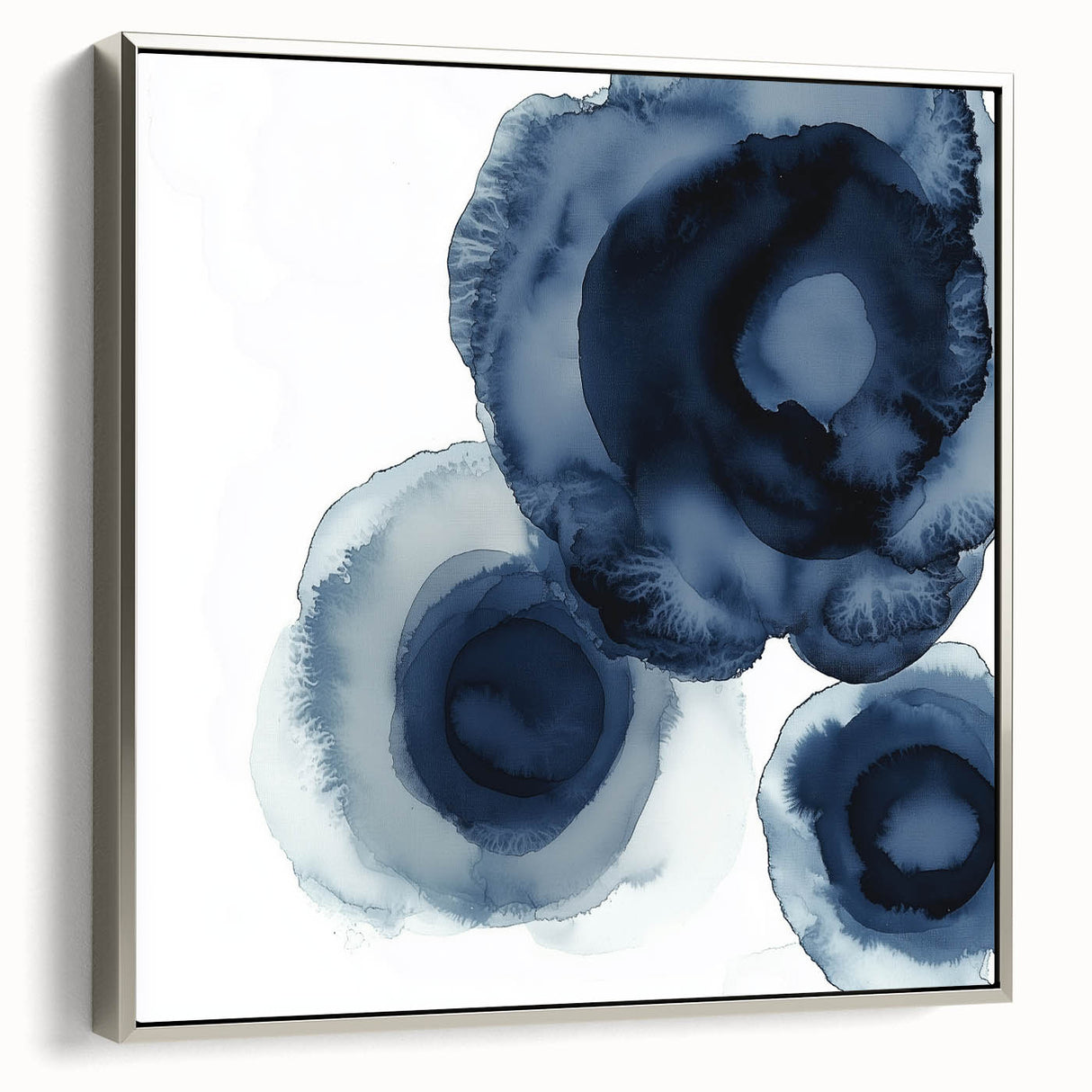 Modern Abstract Wall Art – Navy Blue Floral-Inspired Ink Design