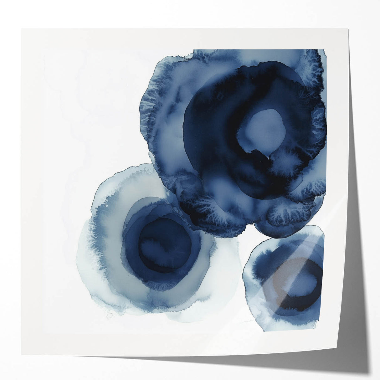Modern Abstract Wall Art – Navy Blue Floral-Inspired Ink Design