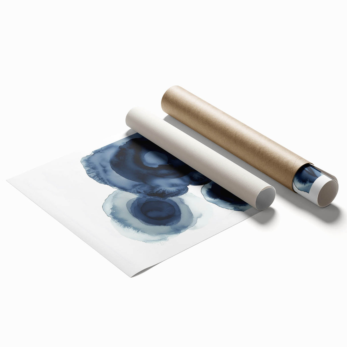 Modern Abstract Wall Art – Navy Blue Floral-Inspired Ink Design