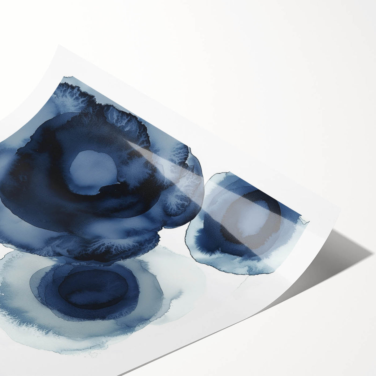 Modern Abstract Wall Art – Navy Blue Floral-Inspired Ink Design