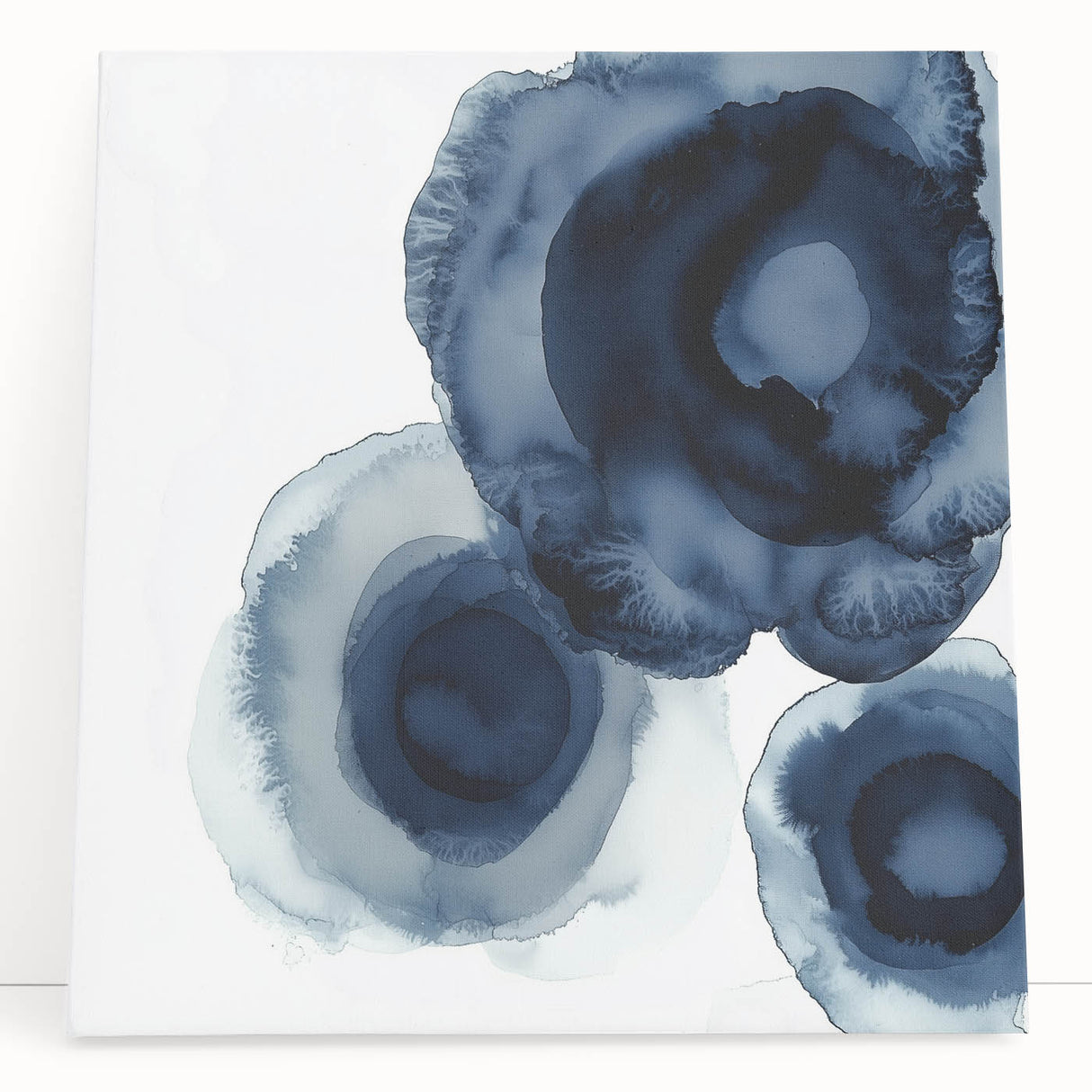 Modern Abstract Wall Art – Navy Blue Floral-Inspired Ink Design