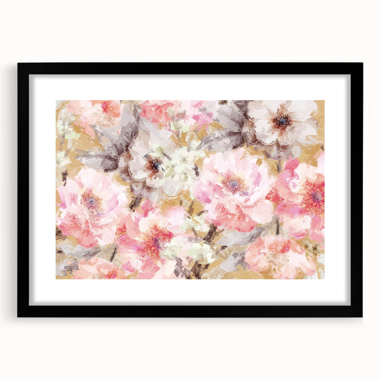 Golden Bloom Elegance - Modern Floral Living Room Canvas Art