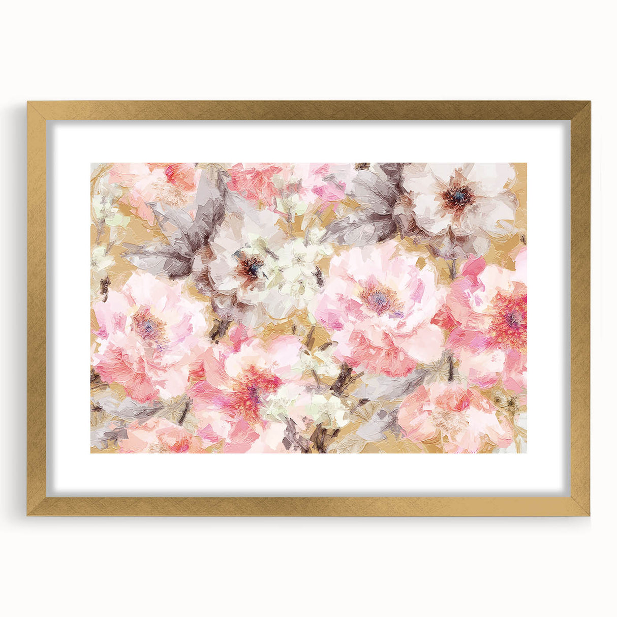 Golden Bloom Elegance - Modern Floral Living Room Canvas Art