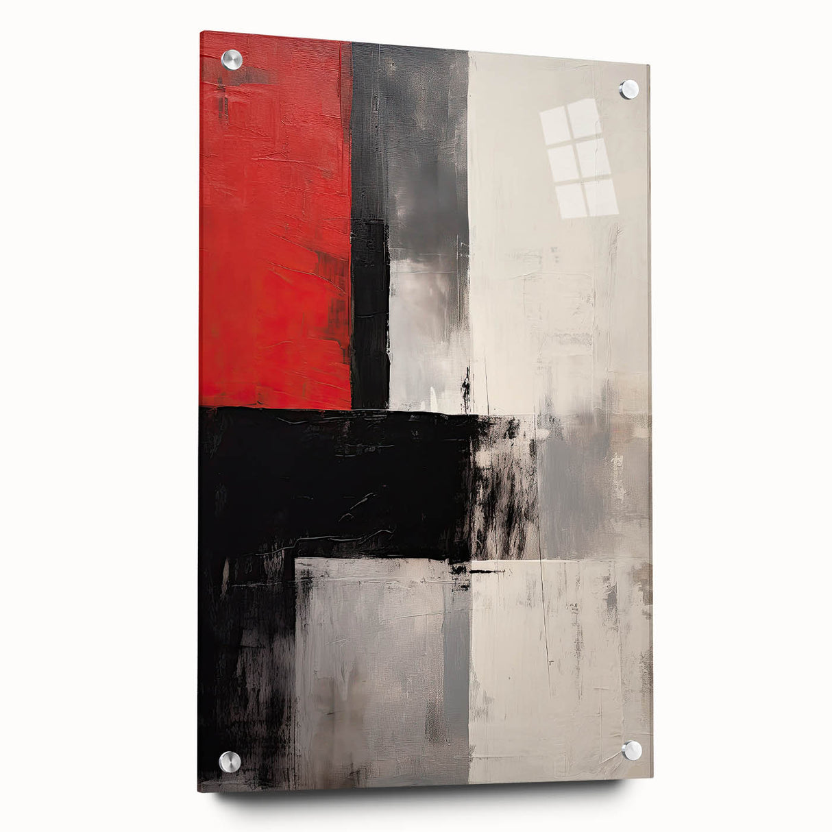 Abstract minimalist wall art print displayed in an acrylic frame, showcasing muted colors and geometric shapes, ideal for modern home decor and stylish interiors.