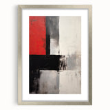 Abstract minimalist wall art framed in silver, showcasing soft geometric shapes in muted tones, adding a modern touch to any decor. Ideal for stylish home interiors.