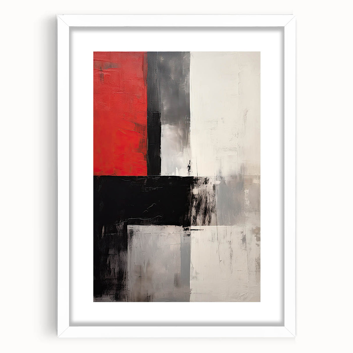 Abstract minimalist wall art framed in white with a mat, showcasing geometric shapes and soft colors, ideal for modern home decor. Perfect focal point for contemporary interiors.