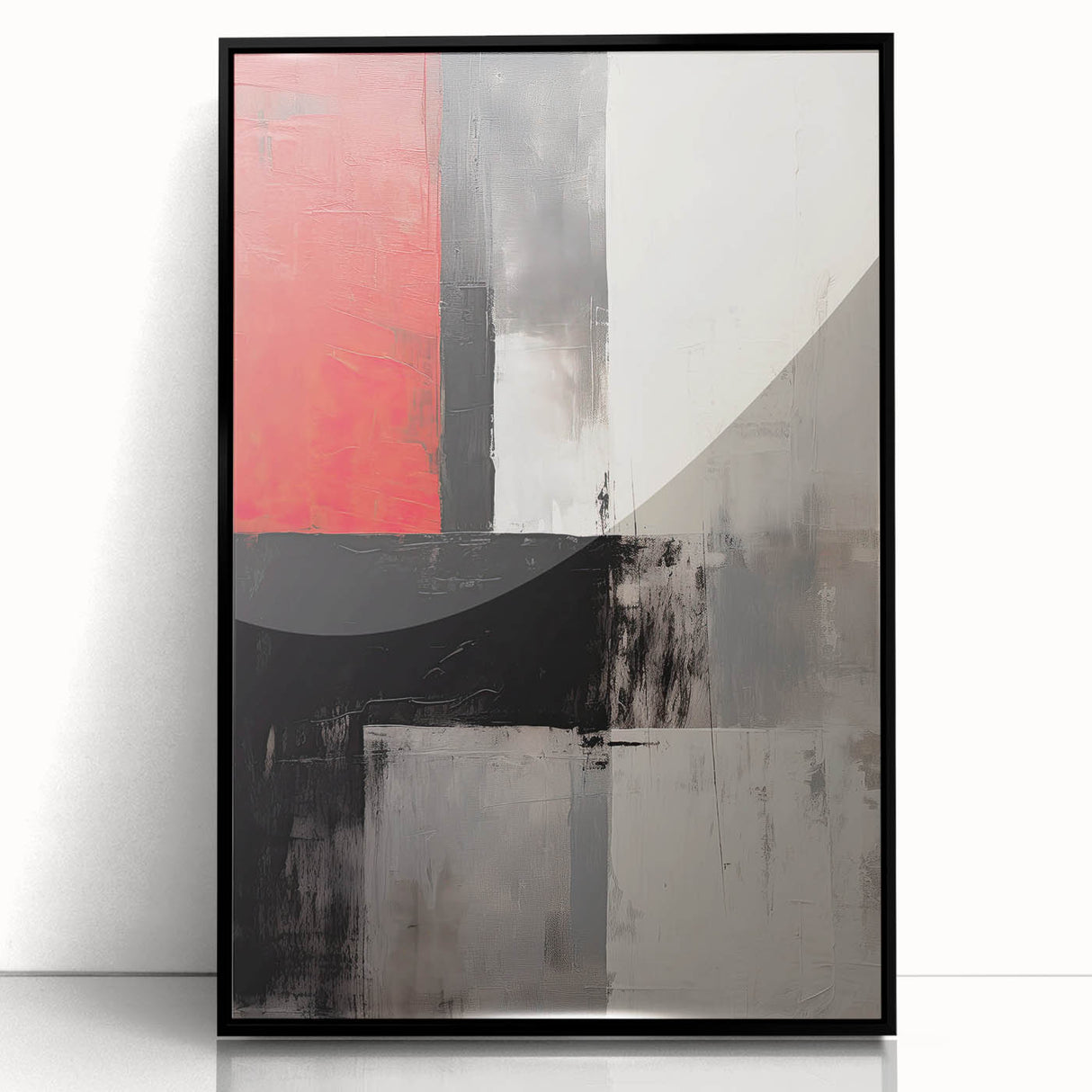 Framed abstract minimalist wall art featuring a sleek black design, showcased in a modern acrylic frame, perfect for contemporary home decor.
