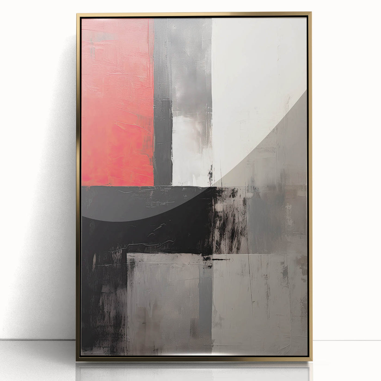 Abstract minimalist wall art featuring a sleek gold frame and acrylic front, showcasing a contemporary design perfect for modern home decor. Ideal for enhancing living spaces with elegance and sophistication.