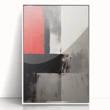 Framed abstract minimalist wall art featuring soft white and gray tones, set in an elegant acrylic frame, perfect for modern home decor and interior design.