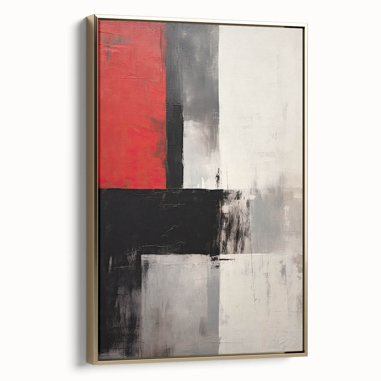 Framed abstract minimalist wall art featuring a gold design on a sleek canvas, showcasing a modern aesthetic ideal for contemporary home decor. Side view highlights the elegant frame and artistic details.