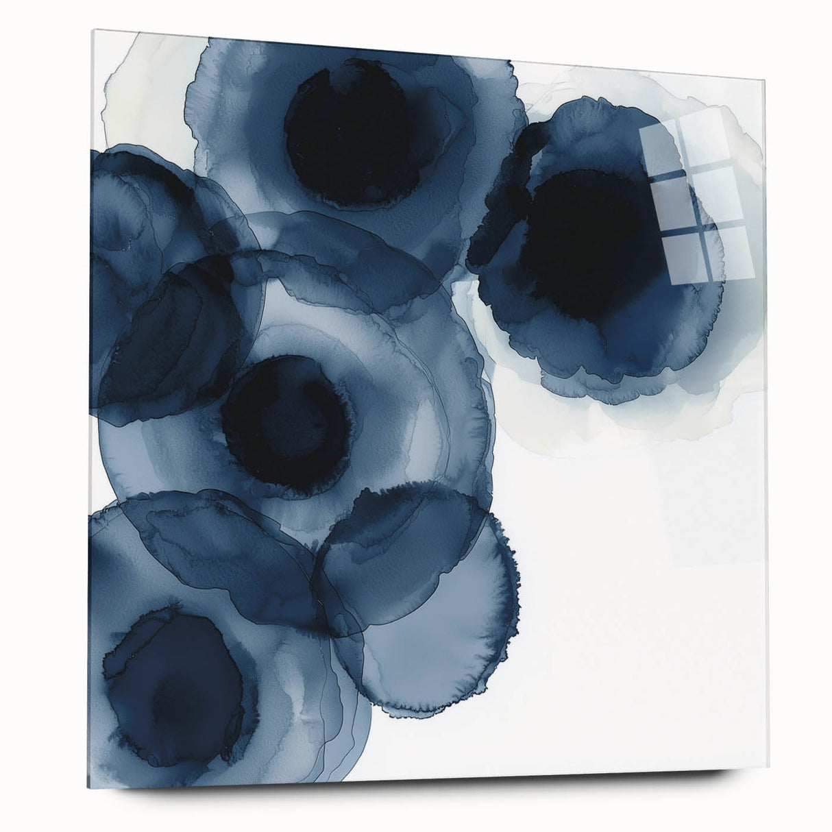 Contemporary Abstract Canvas – Fluid Navy Blue Ink Bloom Artwork