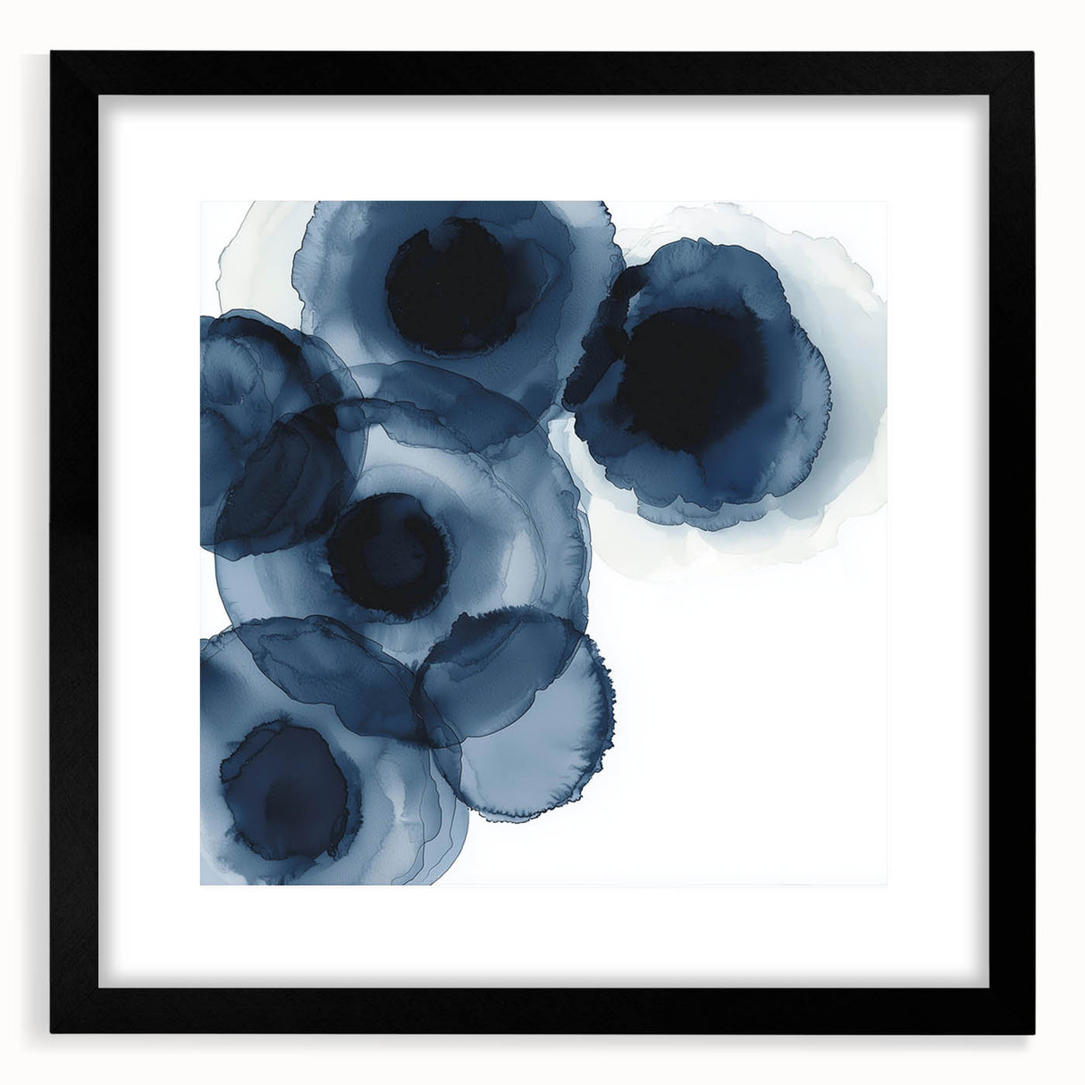 Contemporary Abstract Canvas – Fluid Navy Blue Ink Bloom Artwork