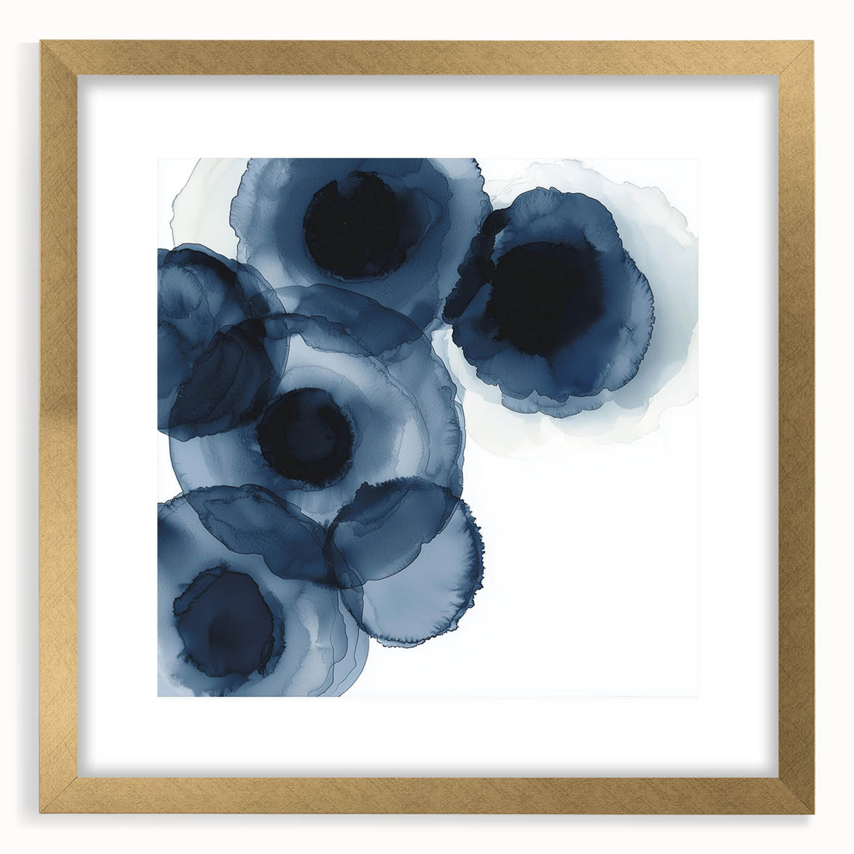 Contemporary Abstract Canvas – Fluid Navy Blue Ink Bloom Artwork