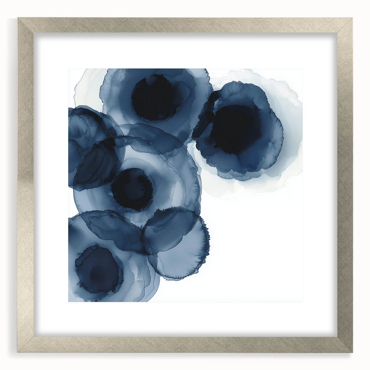 Contemporary Abstract Canvas – Fluid Navy Blue Ink Bloom Artwork