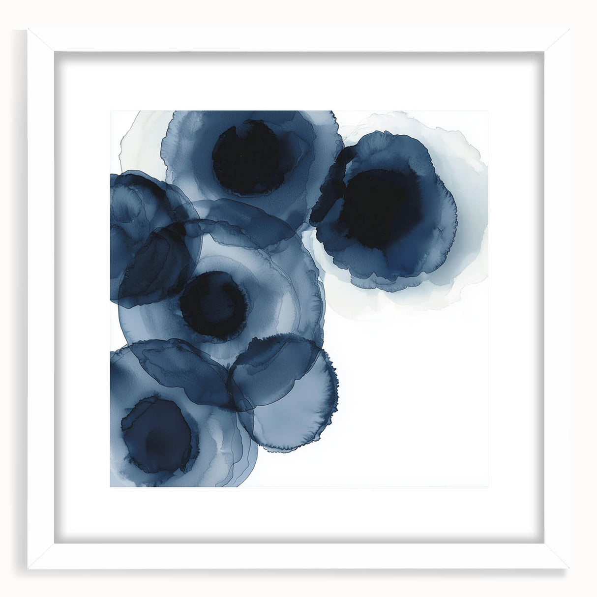 Contemporary Abstract Canvas – Fluid Navy Blue Ink Bloom Artwork