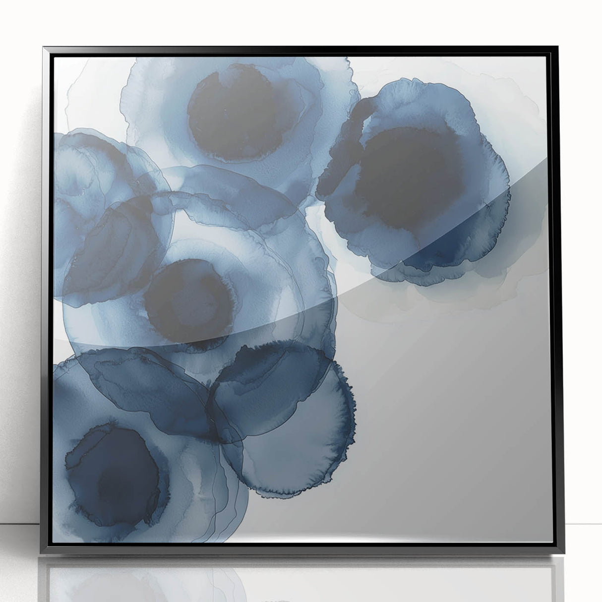 Contemporary Abstract Canvas – Fluid Navy Blue Ink Bloom Artwork