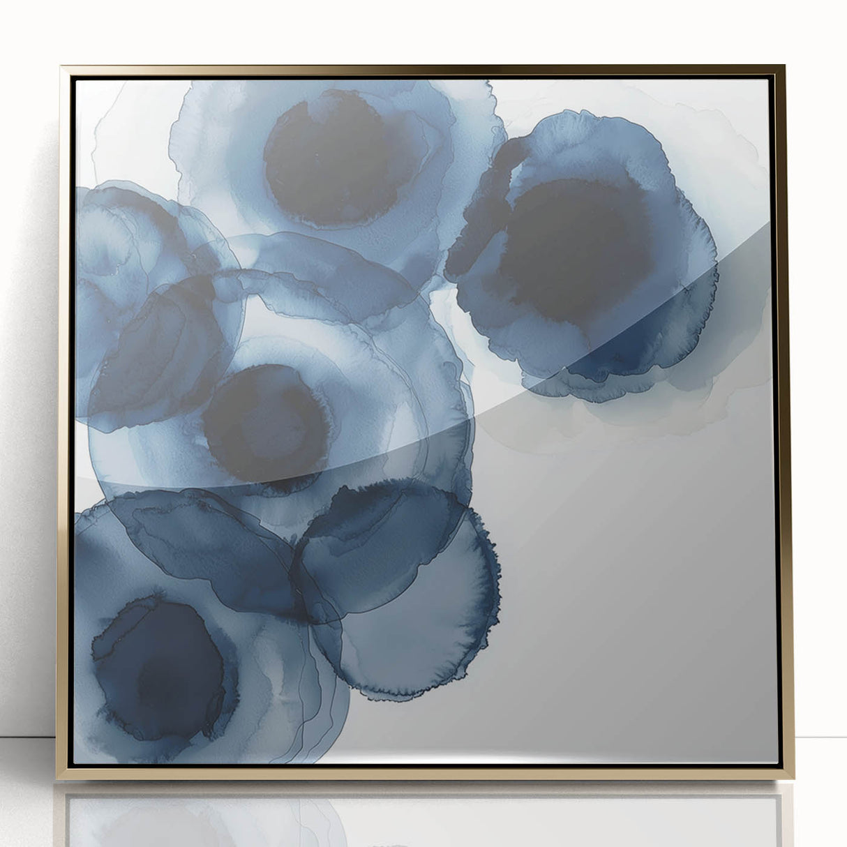 Contemporary Abstract Canvas – Fluid Navy Blue Ink Bloom Artwork