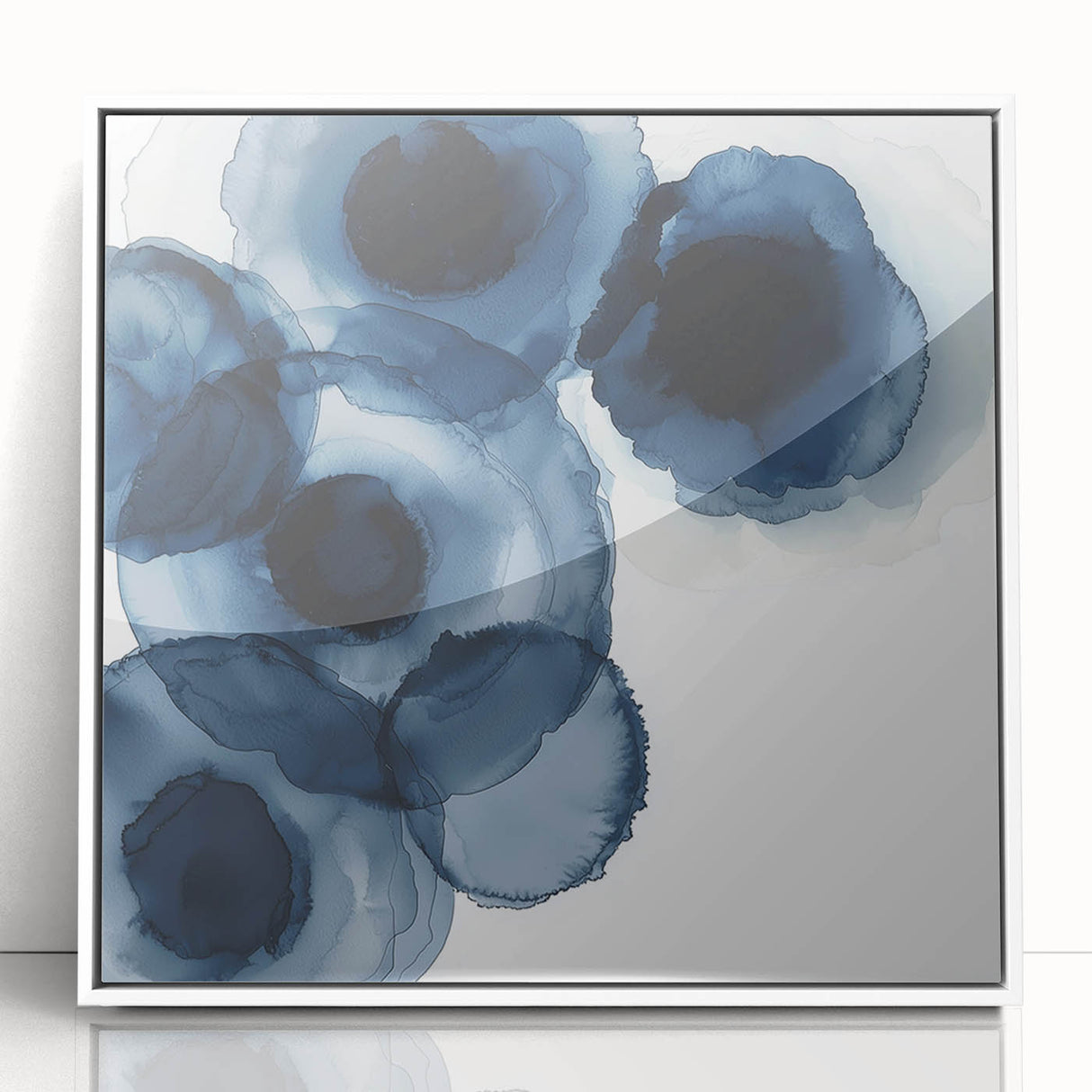 Contemporary Abstract Canvas – Fluid Navy Blue Ink Bloom Artwork