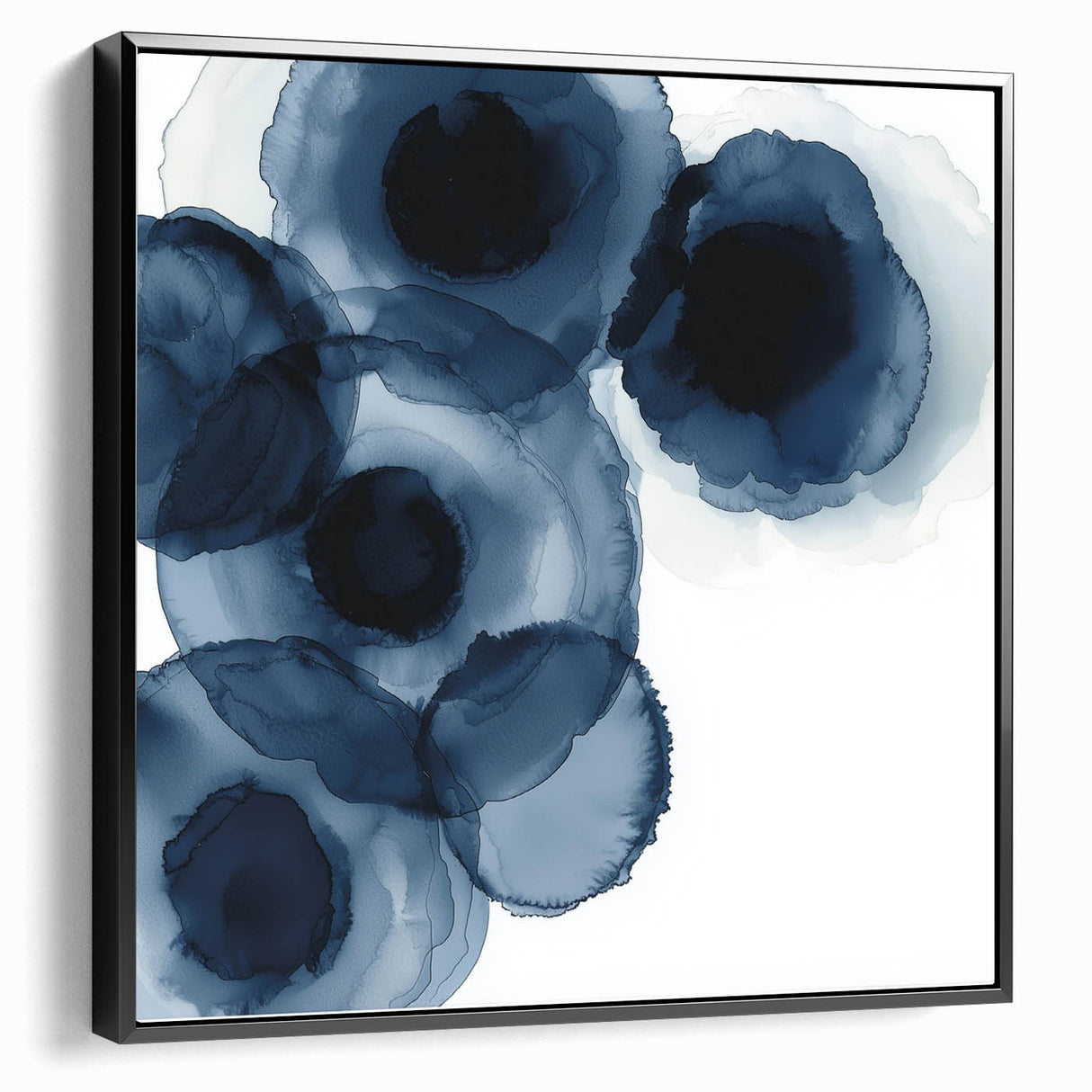 Contemporary Abstract Canvas – Fluid Navy Blue Ink Bloom Artwork