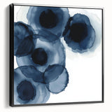 Contemporary Abstract Canvas – Fluid Navy Blue Ink Bloom Artwork
